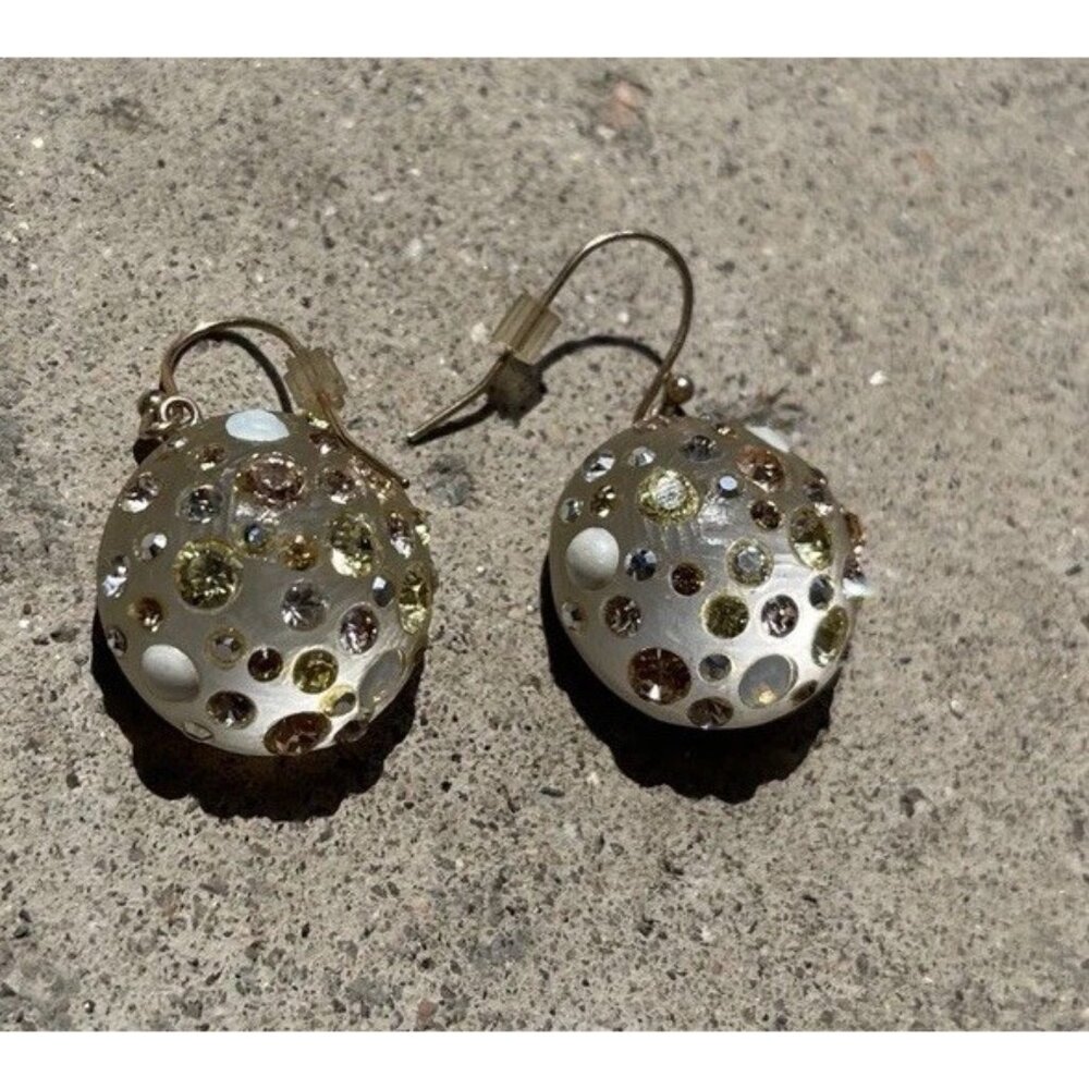 ALEXIS BITTAR White Clear Gray Lucite Crystal Dangling Ball Clip Earrings RARE